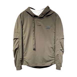 日系纯色时尚工装连帽夹克男春秋季青年宽松休闲套头上衣外套潮