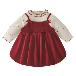 [7A抑菌]女童套装儿童春季爱心背心裙两件套宝宝早春衣服女孩春装