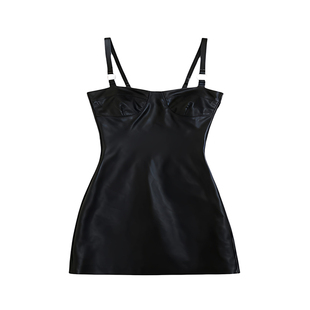 性感漆皮衣搜查官吊带露背睡裙露腿睡衣包臀脖套COS制服超短皮裙