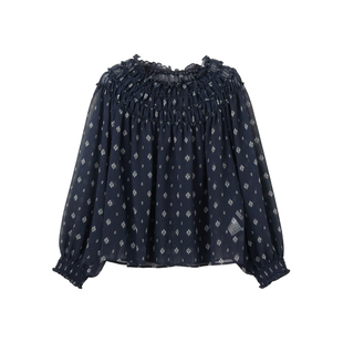 23区SLOW系列时尚简约气质皱纹花卉印花衬衫女ONWARD