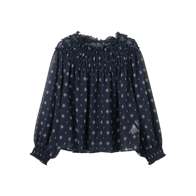 23区SLOW系列时尚简约气质皱纹花卉印花衬衫女ONWARD