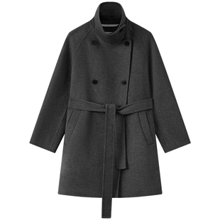 Marc O'Polo/MOP2025冬季新款复古立翻领双排扣袖口束带羊毛大衣