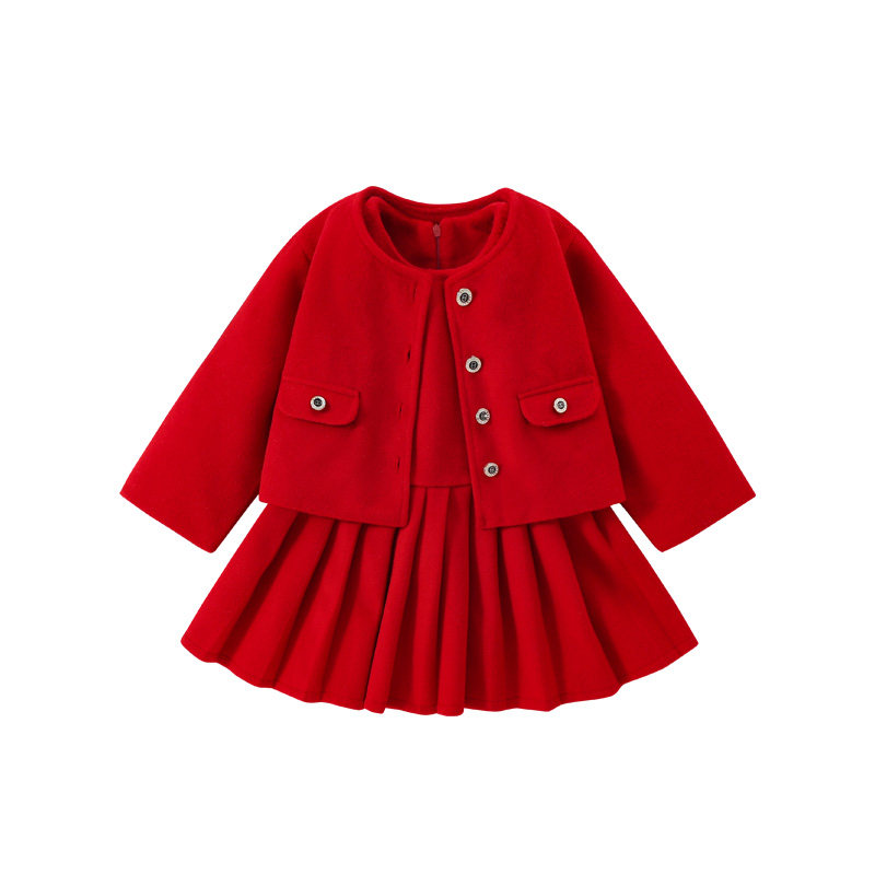 sesameclub女童公主裙子红色衣服