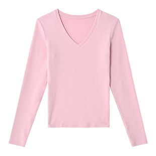 SEAWHEN海维恩V领长袖女秋冬锁温弹力修身百搭打底衫简约气质上衣