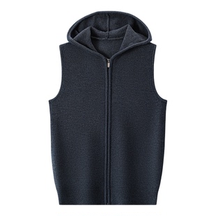 连帽针织开衫马甲男厚款保暖毛衣背心时尚高级感无袖线衫坎肩外套