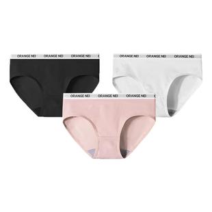 桔内木木女士棉运动内裤舒适桑蚕丝透气底裆橘内字母腰三角裤6562