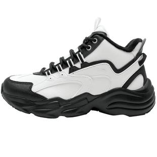 安踏加绒休闲鞋女鞋秋冬新款黑白拼色厚底百搭经典复古潮流老爹鞋