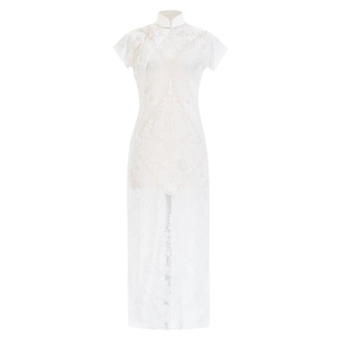 云裳如梦丨一城风絮丨春夏真丝烂花绒复古民国风小盖袖旗袍连衣裙