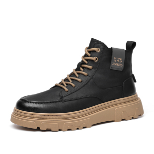 马丁靴男真皮2024秋冬季新款高帮鞋男鞋加绒保暖工装男靴高邦靴子