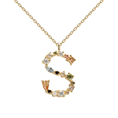 PD正品彩色锆石字母项链女锁骨链吊坠轻奢小众银h18k金饰品小众