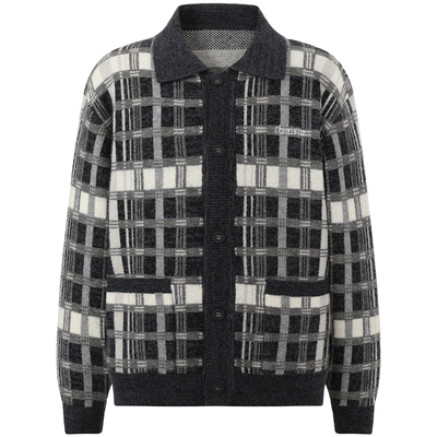 CHINISM赤尘格子提花开衫毛衣