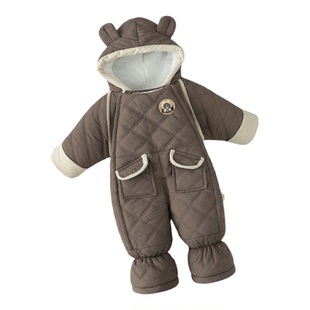 新生儿冬季加厚夹棉连体衣套装宝宝保暖防风棉衣抱被婴儿外出抱服