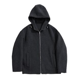 海上公路毛呢卫衣夹克男士秋冬季68羊毛双面呢连帽休闲短款外套