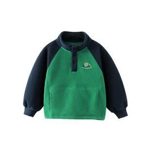 齐齐熊宝宝卫衣双面摇粒绒秋冬款儿童长袖加绒打底衫男童2026新款