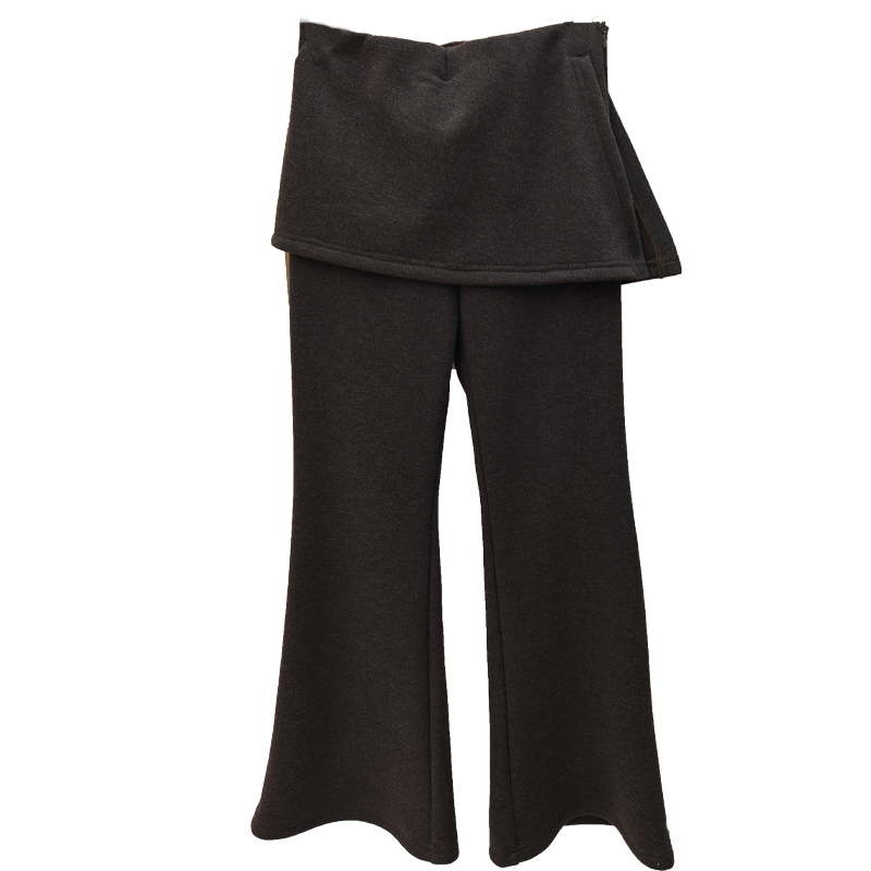 韩系时髦屁帘假两件加绒加厚遮跨显瘦喇叭裤女2025冬季休闲微喇裤