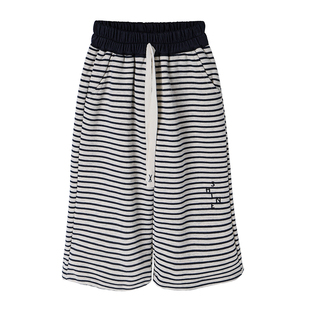 韩版儿童条纹加绒休闲裤子2025冬装洋气阔腿长裤女童冬季宽松裤子