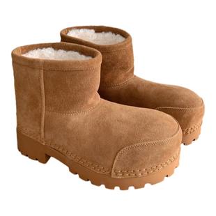 潼潼TONG大头厚底雪地靴女皮毛一体2025冬新款加绒加厚短中筒棉鞋