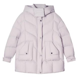 SALT.P可颜白鸭绒撞色宽松立领中长款连帽面包服羽绒服2024冬
