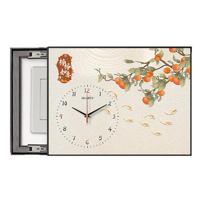 新中式电表箱装饰画带钟表