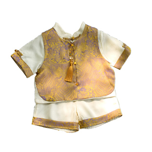 周岁礼服中式男宝夏装抓周唐装男童一岁高端洋气冠衣汉服套装夏季