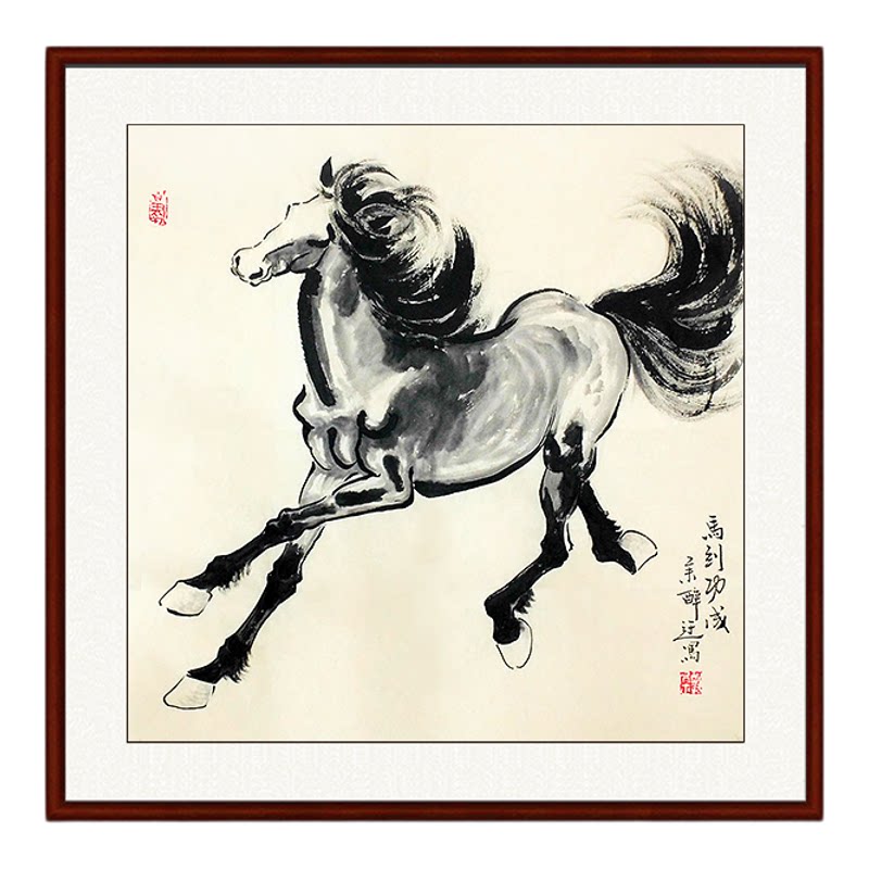 纯手绘手工专业国画中堂真迹字画办公室礼品斗方仿徐悲鸿马到成功