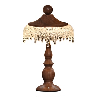 中古台灯卧室床头灯轻奢高级感美式复古中式结婚长明夜灯胡桃木色