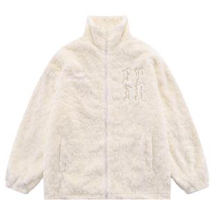 From Mars 成为一颗星 美式复古字母刺绣毛绒棉衣宽松加厚保暖ins