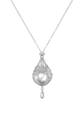 AHCHOO 静奢S925纯银网兜编织天然白水晶圆球项链水滴吊坠毛衣链