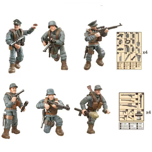 男孩拼装积木兵人军事战争二战模型场景人仔军人战车打仗小人玩具