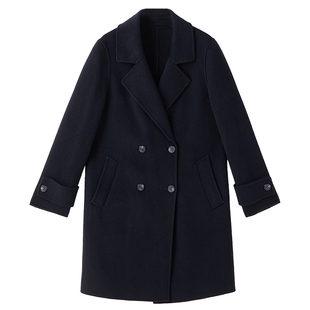 YINER音儿专选女装冬季法式中长款西装领纯羊毛双面呢大衣外套