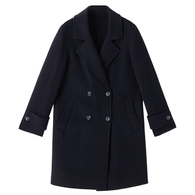 YINER音儿专选女装冬季法式中长款西装领纯羊毛双面呢大衣外套