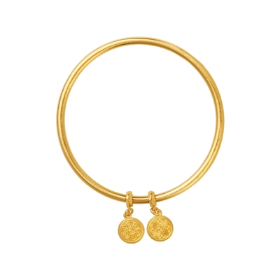 老庙黄金古韵古法金六字真言实心简约固口泥鳅背手镯婚嫁古风传承