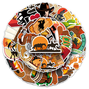 50张西部牛仔卡通行李箱贴纸防水涂鸦贴纸滑板车电脑平板卡通装饰