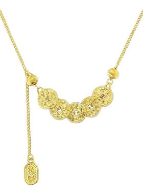 碎冰冰金色五帝钱项链女