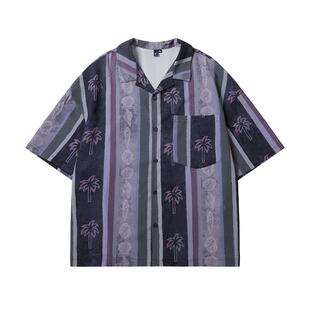 NMAX大码潮牌男装25年夏新品度假风衬衫撞色透气加肥加大情侣短袖