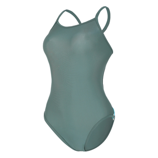 洲克竞速泳衣女清新配色专业训练连体泳装三角游泳衣后腰镂空彩带