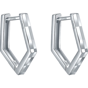 六桂福珠宝铂金耳钉女小众设计感白金五边形耳环新年情人节礼物