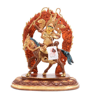 格萨尔王中式摆件 尼泊尔手工铜半鎏金家居客厅玄关装饰用品8寸