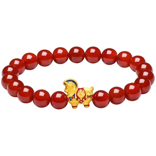 周六福黄金5d硬金手串女款生肖马系列鸿运唐马手饰定价情人节礼物