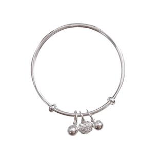 银手镯9999纯银长命富贵宝宝推拉镯子婴儿童男女小孩满月足银周岁