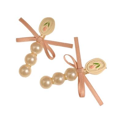 春日有约~郁金香珍珠蝴蝶结发夹女刘海侧边夹子超仙花朵发卡头饰