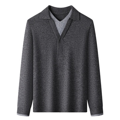 罗蒙秋冬绵羊毛假两件商务休闲