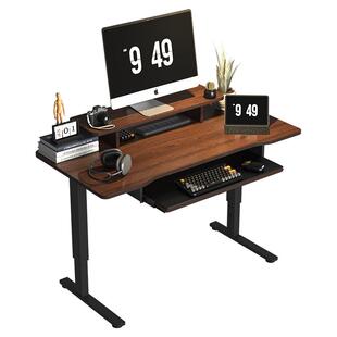 小户型卧室家用胡桃实木台式简易升降l型电脑桌1米升降移动电竞桌