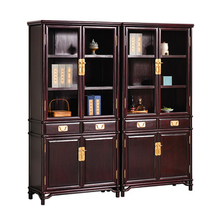 赞比亚血檀书柜中式文件柜非洲小叶紫檀书橱实木展示柜玻璃柜原木