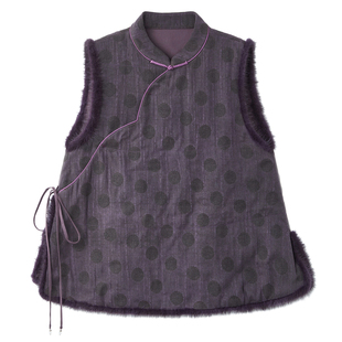 布小匠原创设计柞蚕丝波点香云纱夹棉马甲女2025冬季新款中式马夹