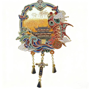 新款黄山徽州鱼灯流沙金属冰箱贴创意城市限定旅游文创纪念品礼物