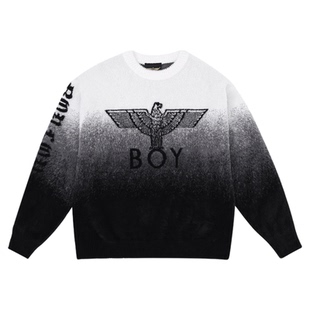 【冬日暖阳】BOYLONDON春季潮牌休闲套头黑白渐变针织毛衣N60034
