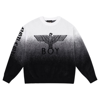 【冬日暖阳】BOYLONDON春季潮牌休闲套头黑白渐变针织毛衣N60034