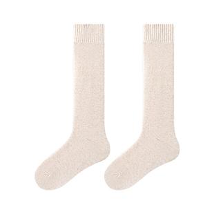 羊绒小腿袜女秋冬季加绒加厚款保暖半筒长袜女士羊毛长筒袜睡眠袜