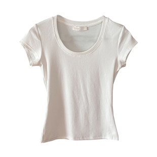 修身短款正肩短袖T恤女装爆款2026春夏新款圆领紧身显瘦绿色上衣